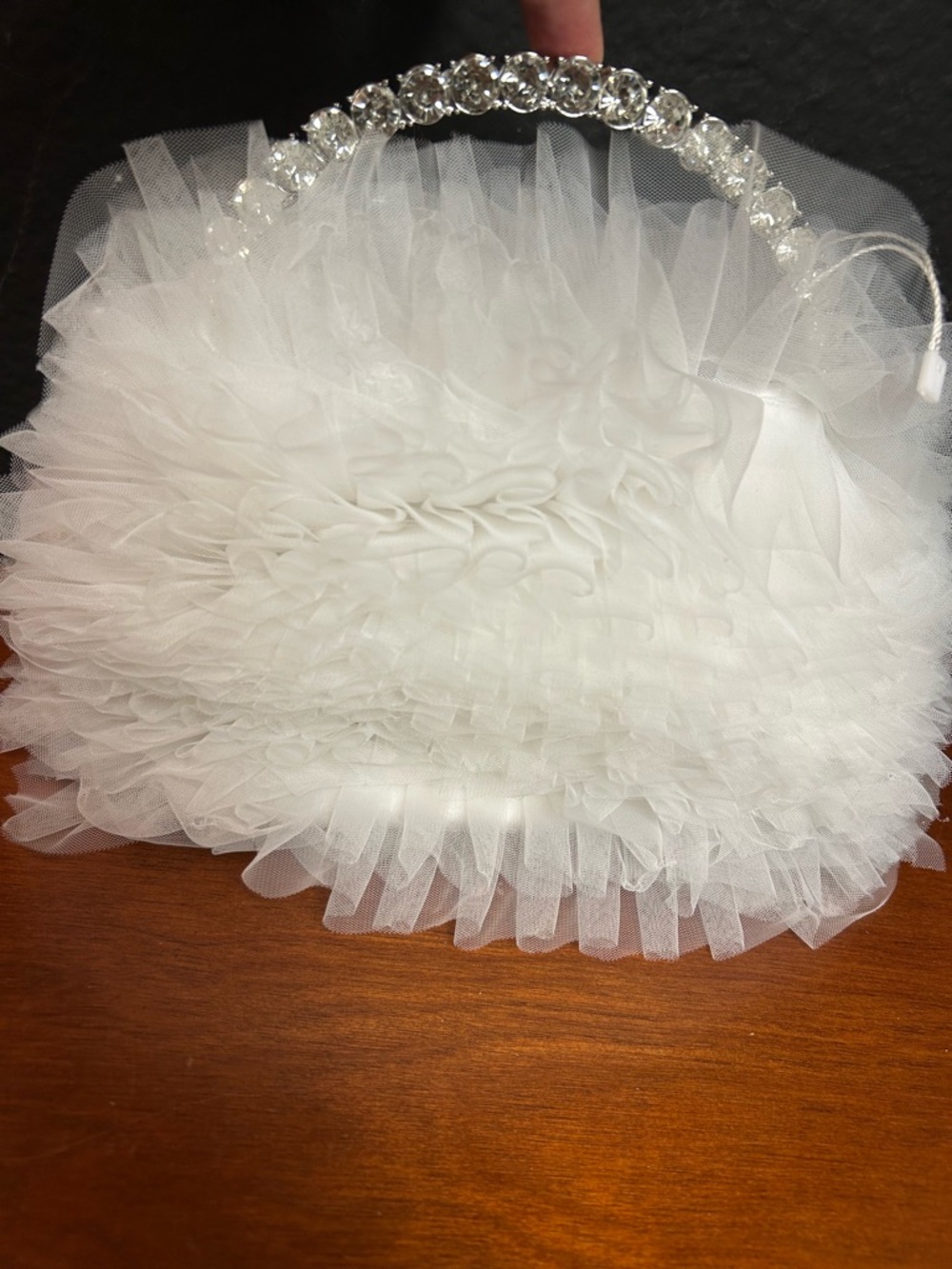 Jewel Badglely Mischka Jazzie Tulle White Ruffle Evening Bag with Crystal Handle - Picture 3 of 8